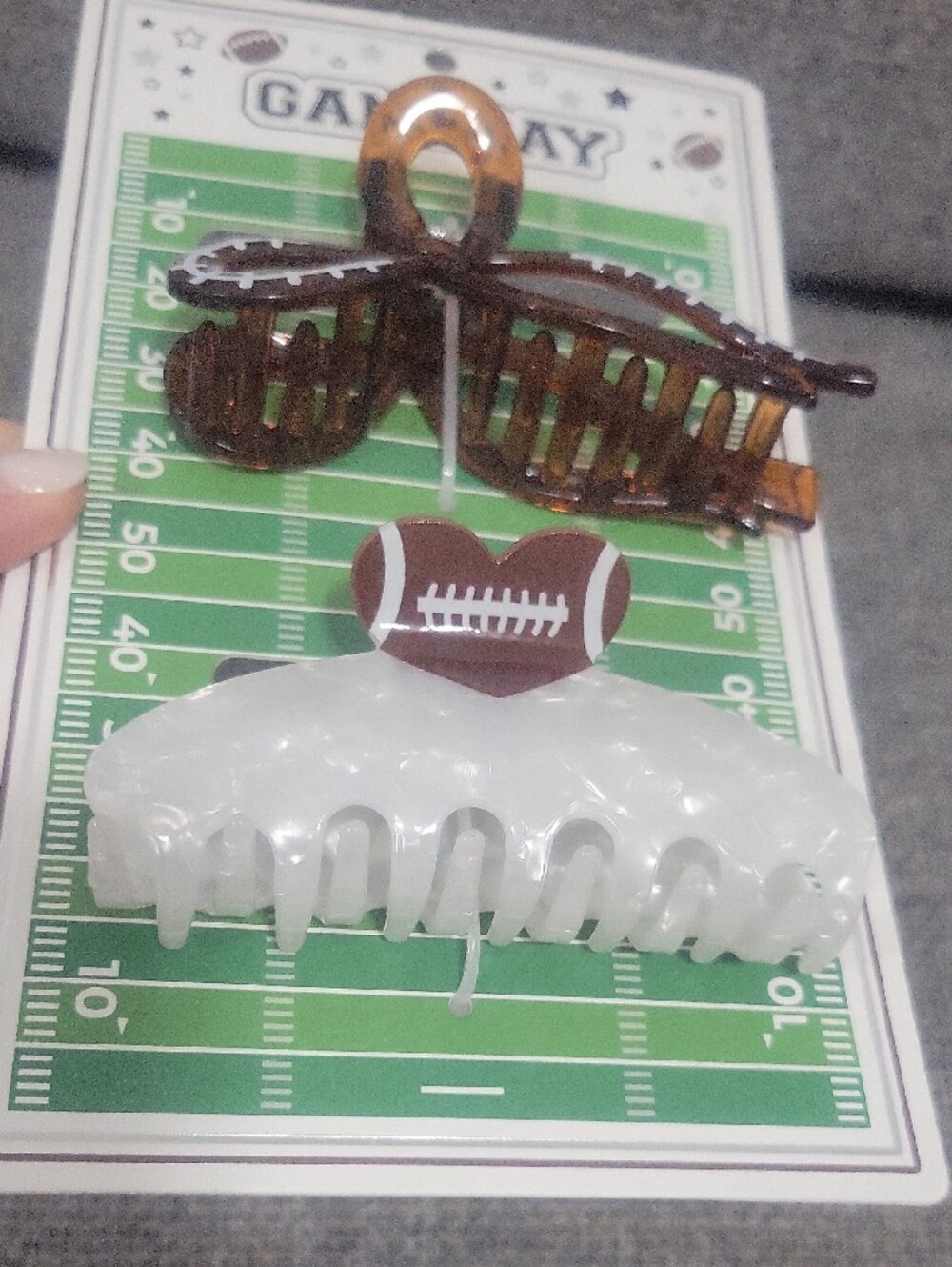 Gameday Football Hair Claw Clips Brown Tortoise & Pearlescent White - Picture 4 of 7